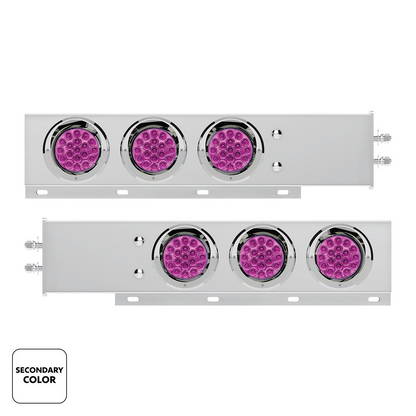 2" Bolt Pattern SS Spring Loaded Light Bar With 6X Double Fury 19 LED Lights & Visors-Red & Purple LED (Pair)