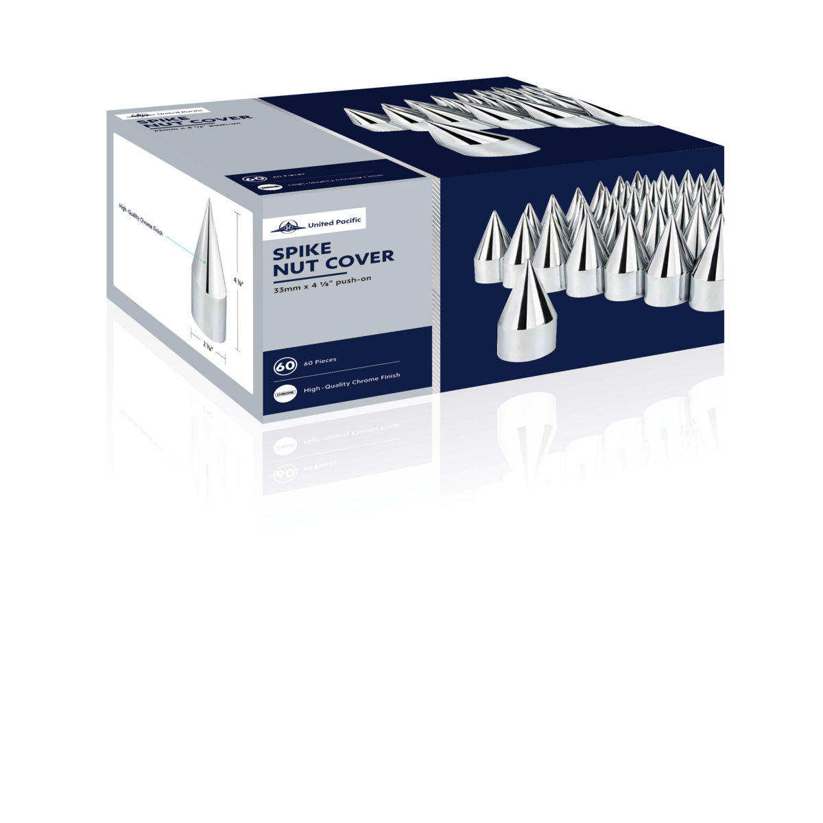 33mm X 4-1/8" Chrome Plastic Spike Nut Covers - Push-On (60-Pack)