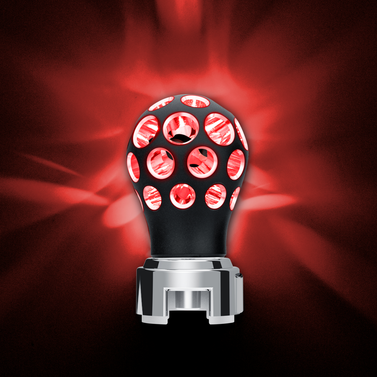Thread-On Matte Black Phoenix Ball Gearshift Knob With LED 13/15/18 Speed Adapter-Red LED