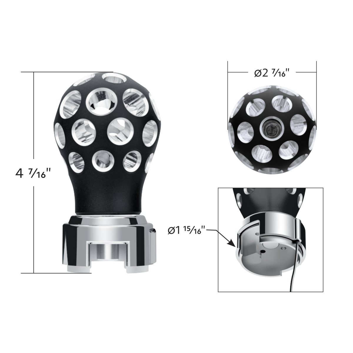 Thread-On Matte Black Phoenix Ball Gearshift Knob With LED 13/15/18 Speed Adapter-Red LED