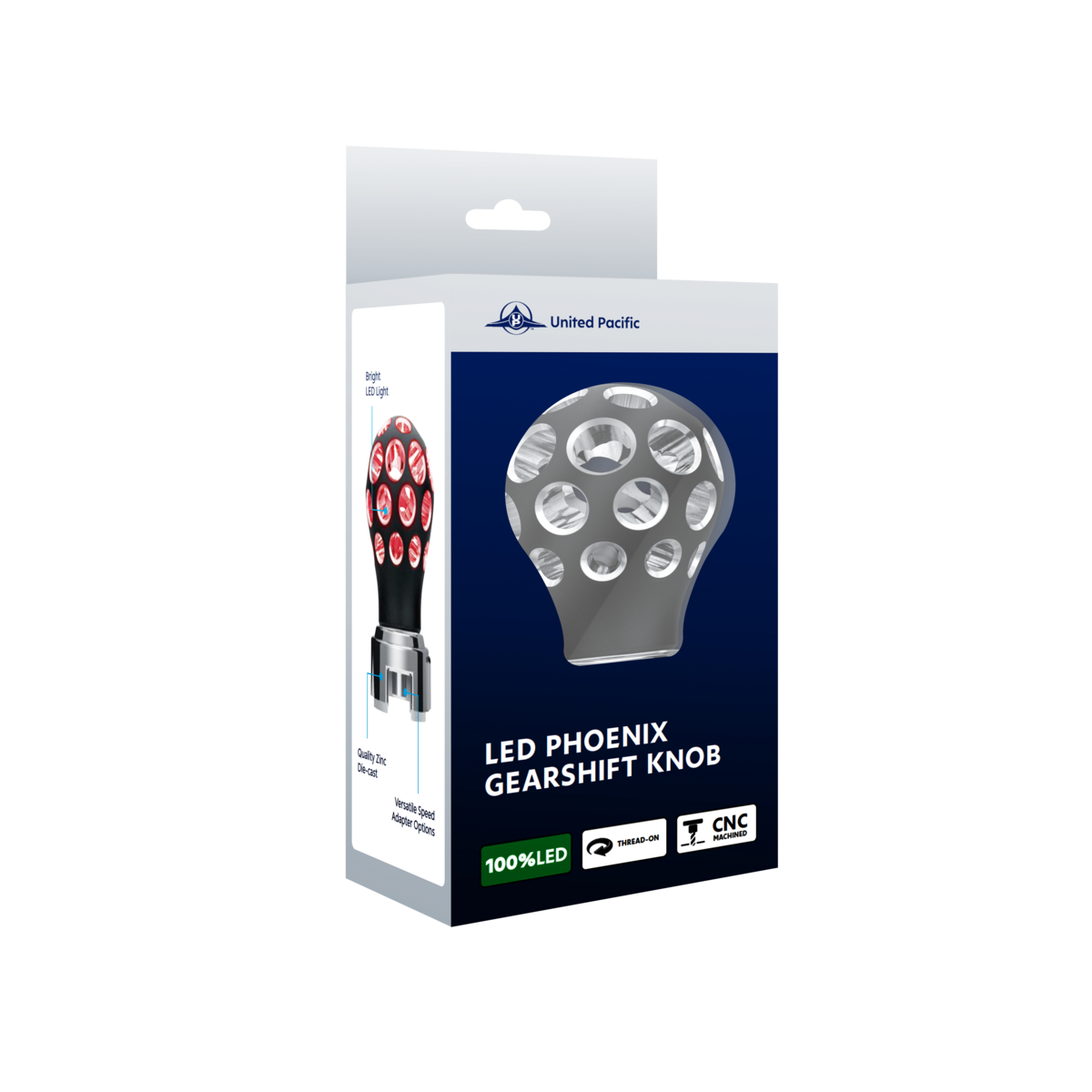 Thread-On Matte Black Phoenix Ball Gearshift Knob With LED 13/15/18 Speed Adapter-Red LED