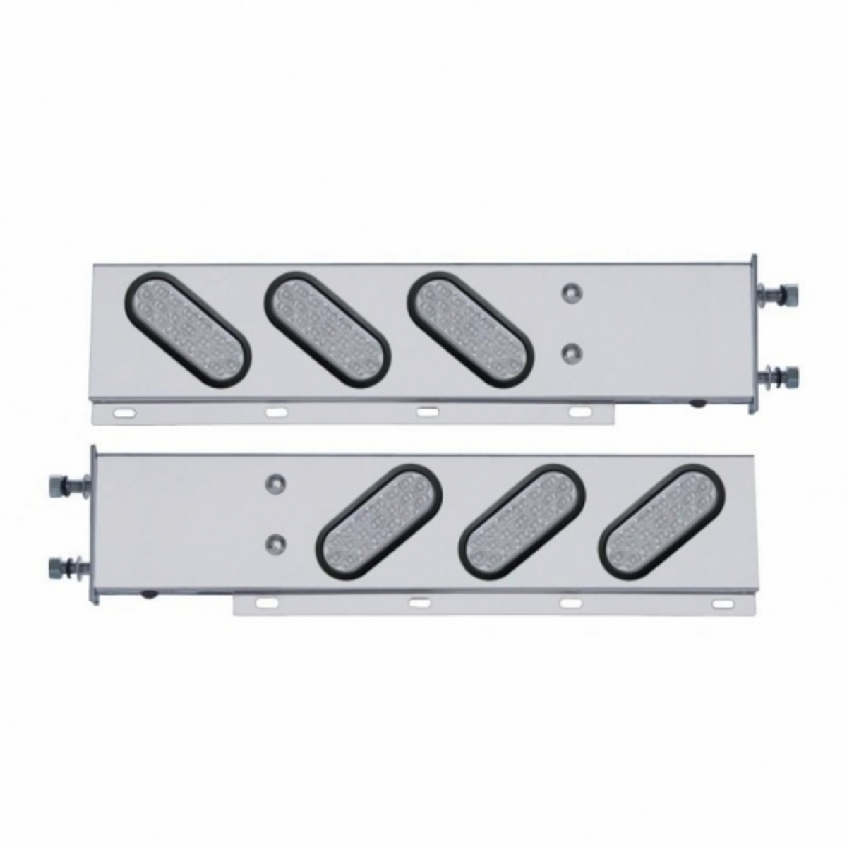 3-3/4" Bolt Pattern SS Spring Loaded Bar With 6" Oval 19 LED Lights -Red LED/Clear Lens (Pair)