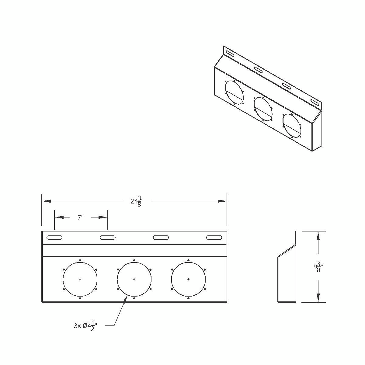 Stainless Top Mud Flap Plate With Three 4" Lights & Grommet - Red Lens (Each)