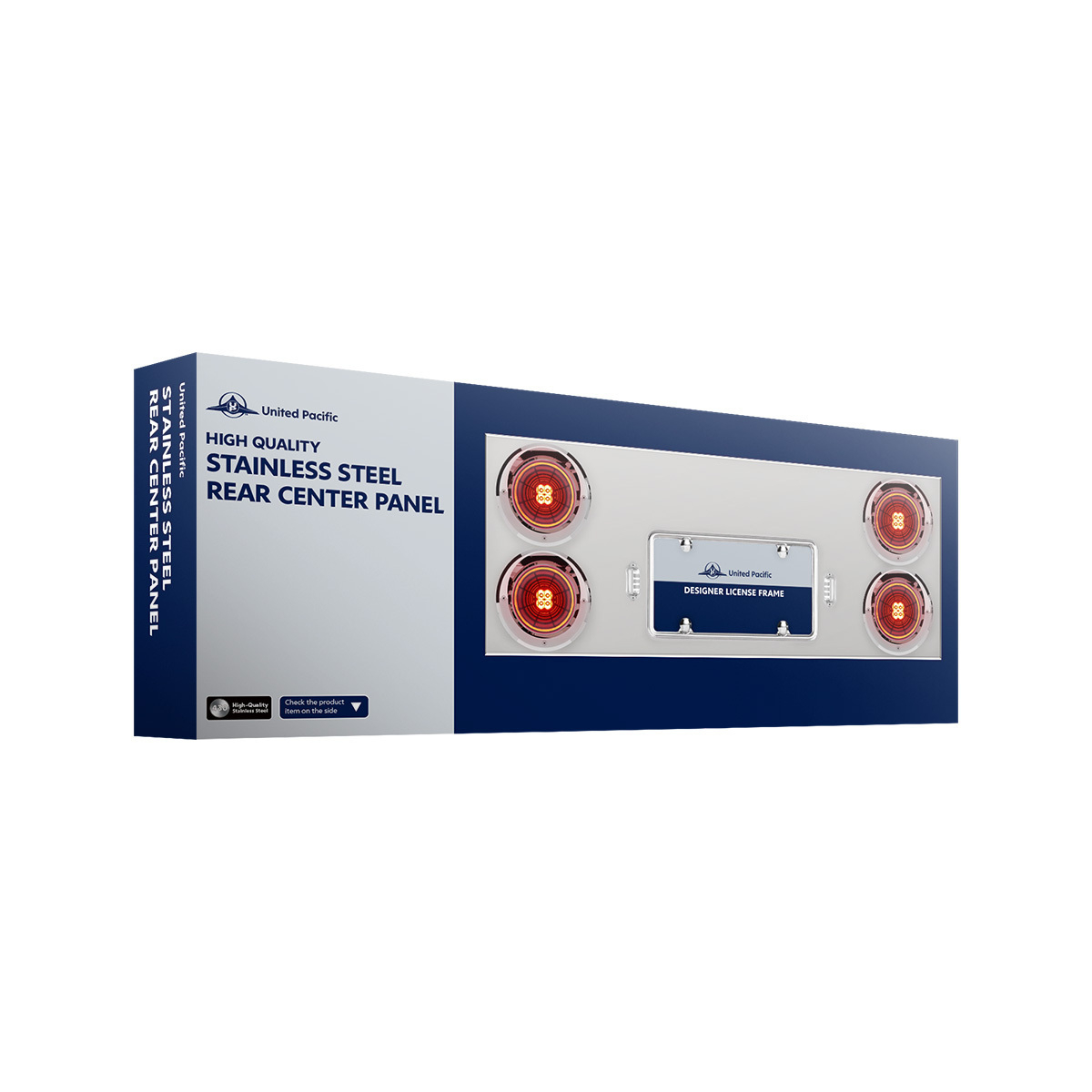 33-3/4" Stainless Rear Center Panel With Four 21 LED 4" GloLight & Visors - Red LED/Clear Lens