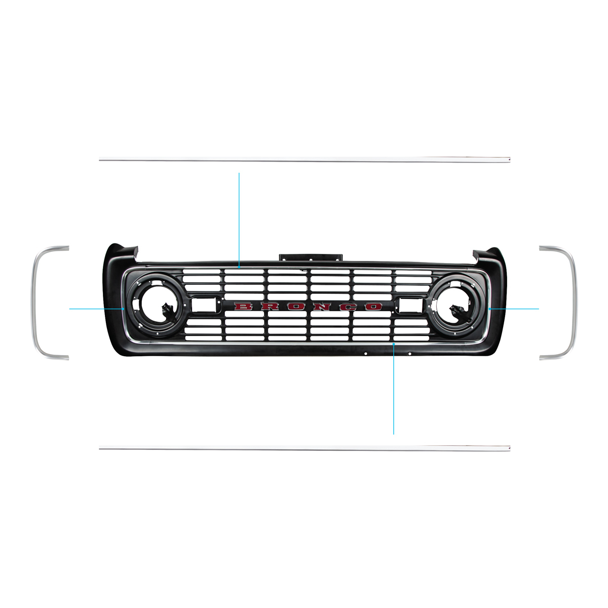 Polished Aluminum Grille Trim Molding Kit For 1966-77 Ford Bronco