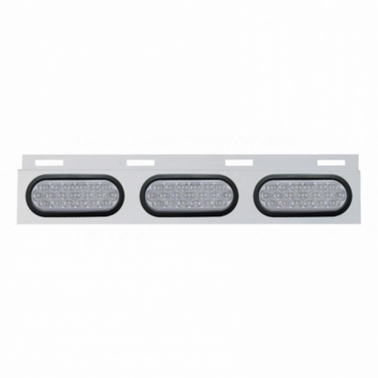 Stainless Top Mud Flap Plate With 3X 19 LED 6" Oval Lights & Grommets - Red LED/Clear Lens (Each)