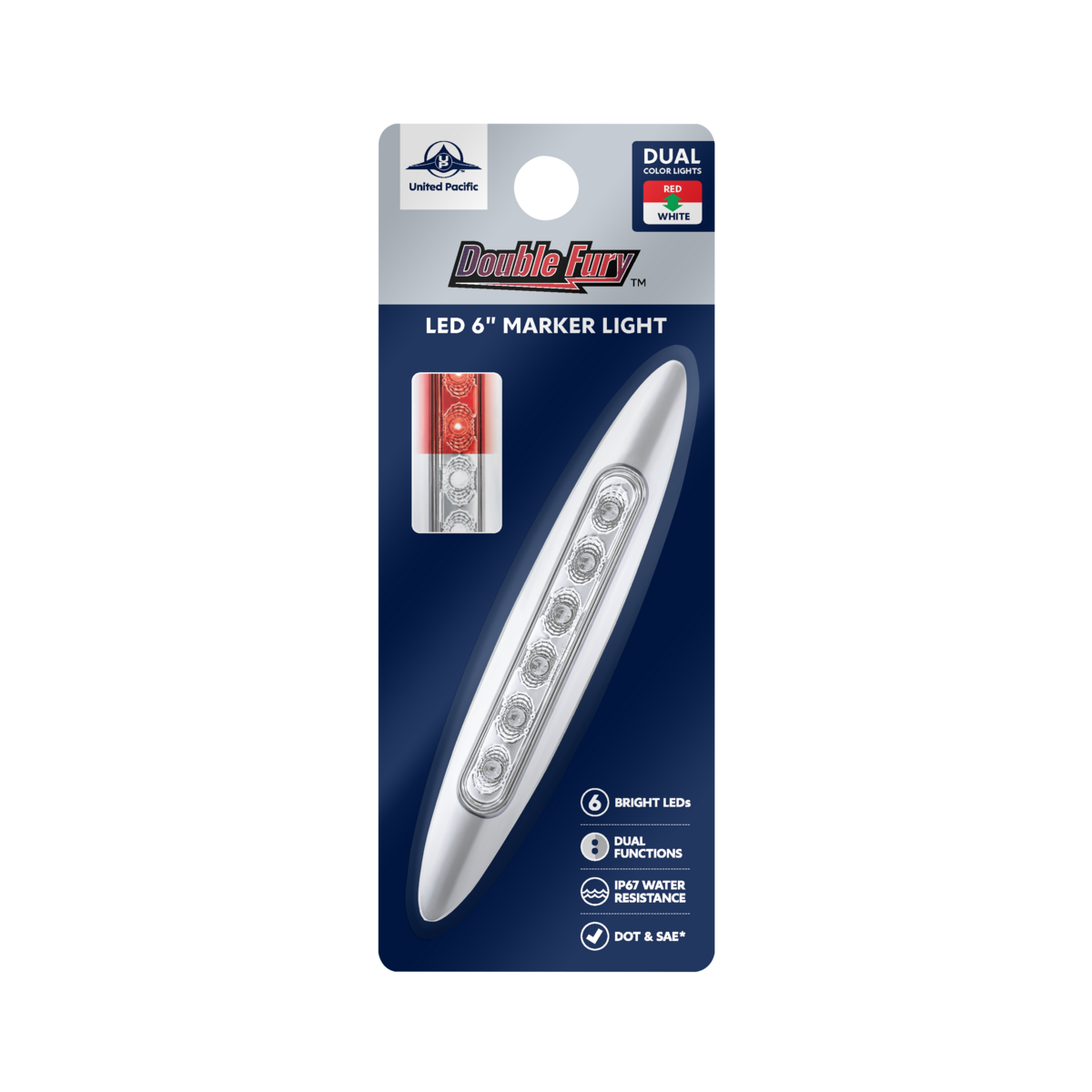 Double Fury 6 LED Dual Function 6" Marker Light With Chrome Bezel-Red & White/Clear Lens