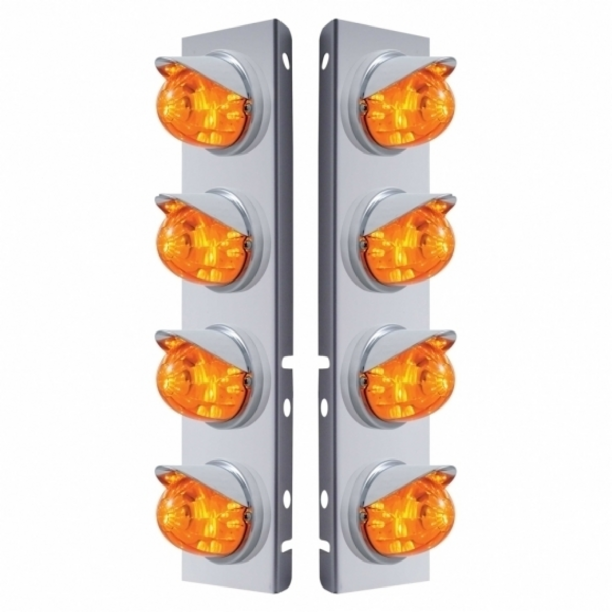 SS Front Air Cleaner Bracket With 8X 17 LED Watermelon Lights & Visors For Peterbilt-Amber LED & Lens