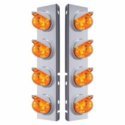 SS Front Air Cleaner Bracket With 8X 17 LED Watermelon Lights & Visors For Peterbilt-Amber LED & Lens