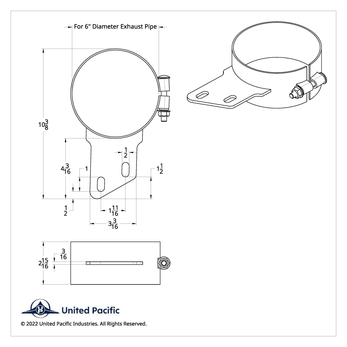 6" Stainless Butt Joint Exhaust Clamp - Angled Bracket