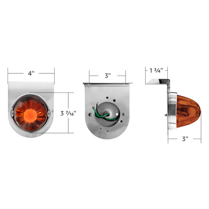 Dual Function Glass Watermelon Light With Stainless Steel Light Bracket Kit With LED Bulb-Amber LED/Dark Amber Lens