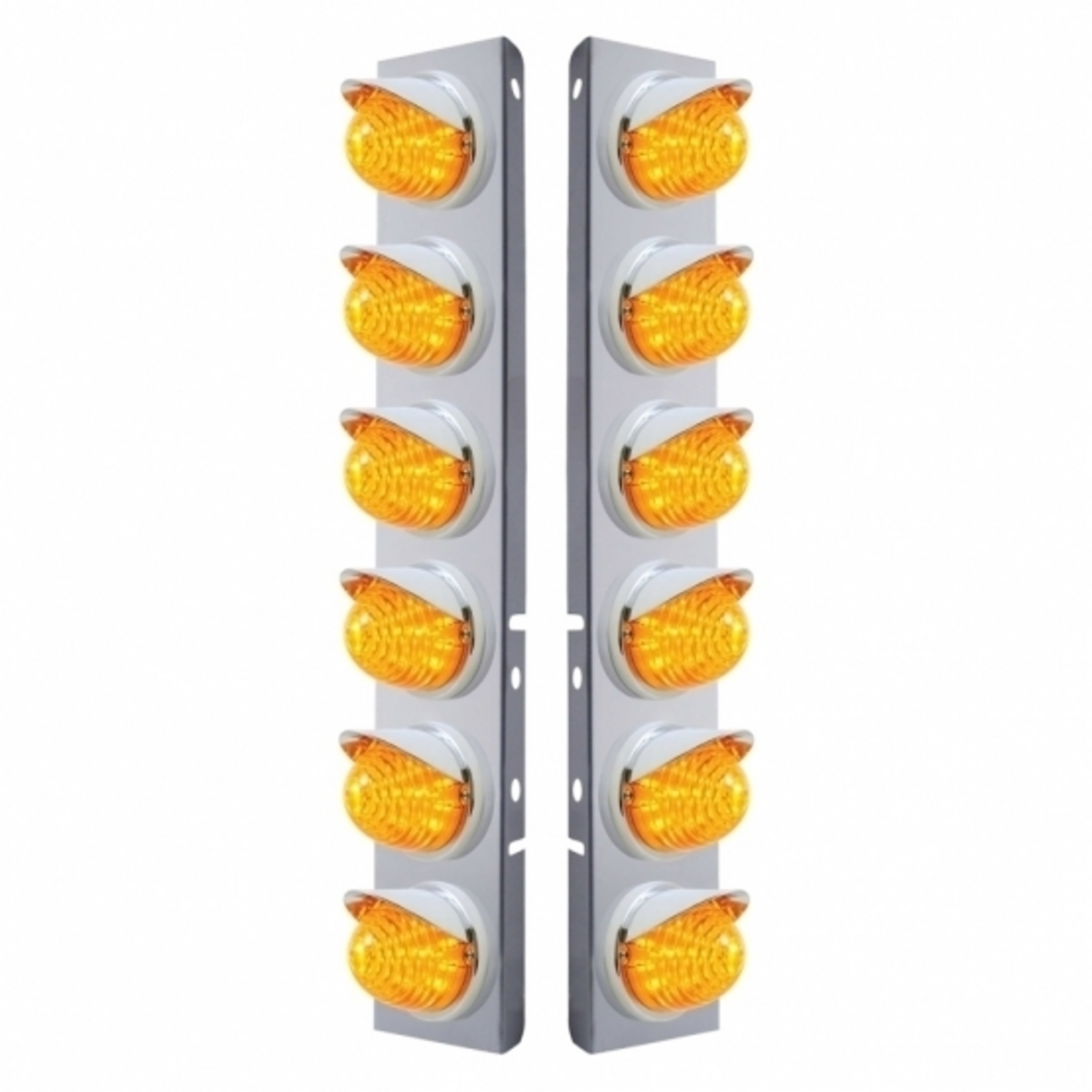 SS Front Air Cleaner Bracket W/12X 17 LED Beehive Lights & Visors For Peterbilt-Amber LED & Lens