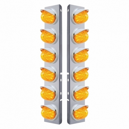 SS Front Air Cleaner Bracket W/12X 17 LED Beehive Lights & Visors For Peterbilt-Amber LED & Lens