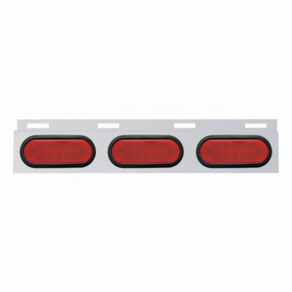 Stainless Top Mud Flap Plate With Three 12 LED Lights & Grommet - Red LED/Red Lens (Each)
