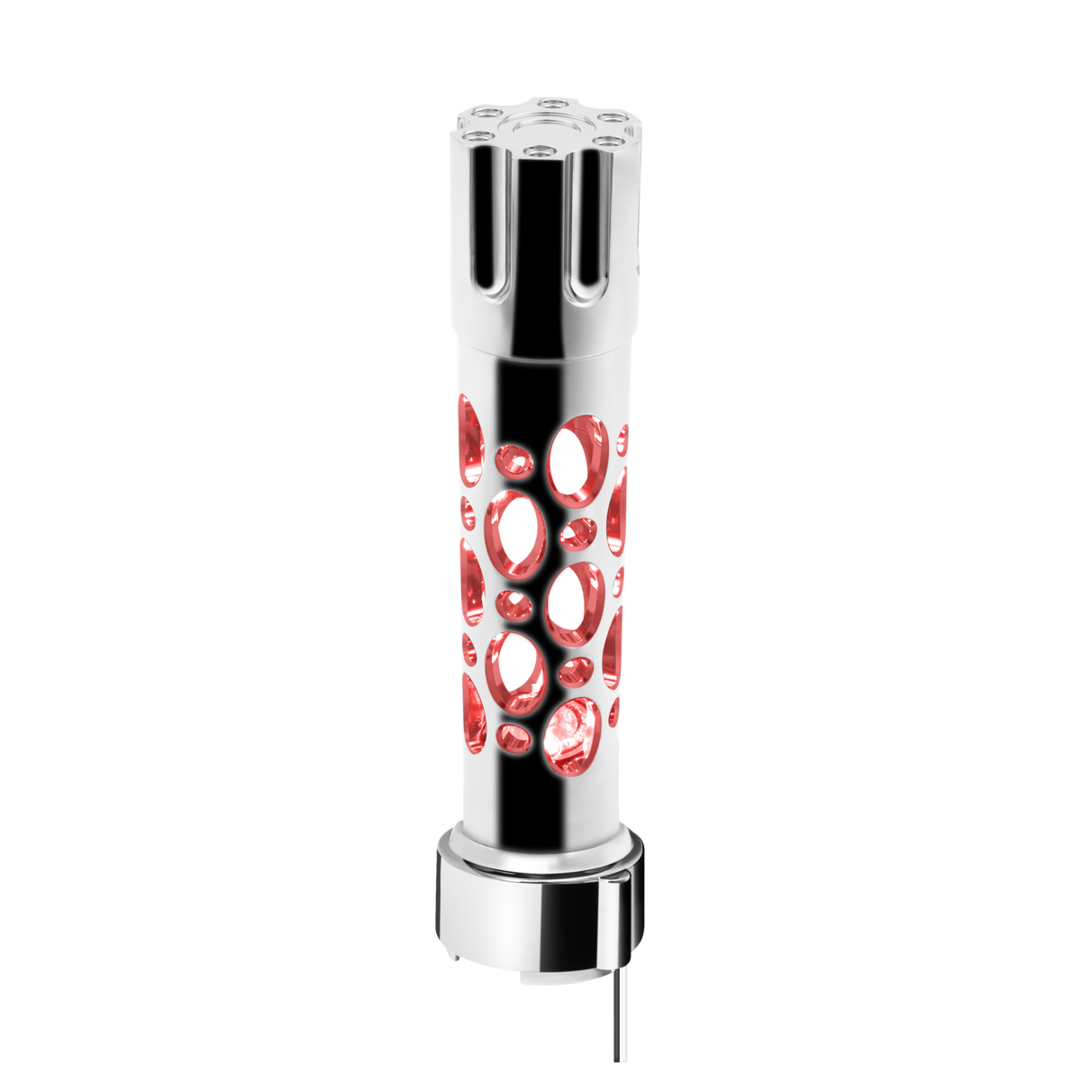 Austin Gun Cylinder Gearshift Knob With LED 9/10 Speed Adapter - Chrome/Red LED