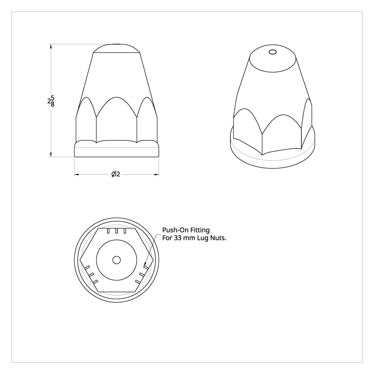33mm X 2-5/8" Chrome Plastic Bullet Nut Covers With Flange - Push-On (Box of 20)