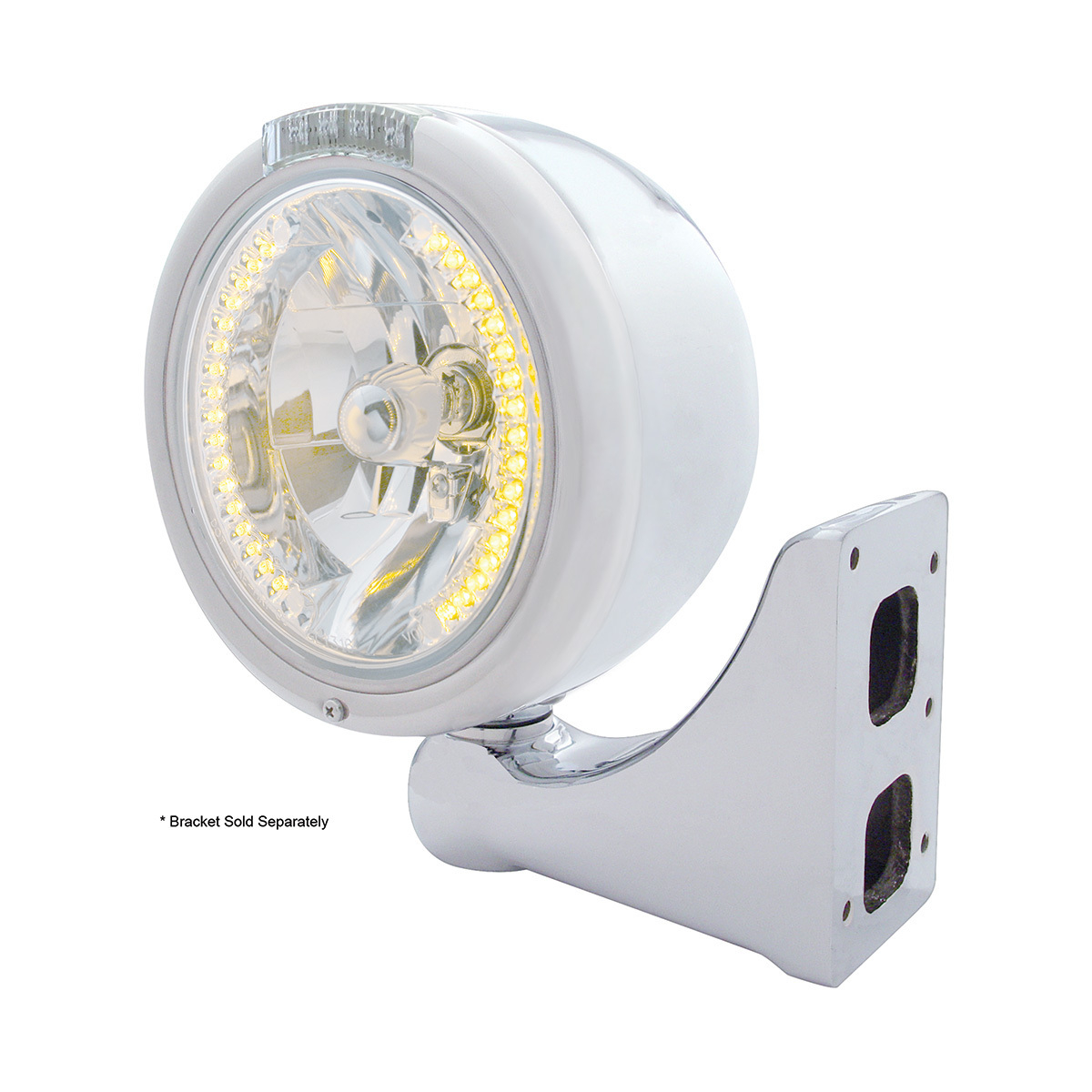 Stainless Steel Classic Half Moon Headlight H4 With Amber LED & Dual Mode LED Signal-Clear Lens