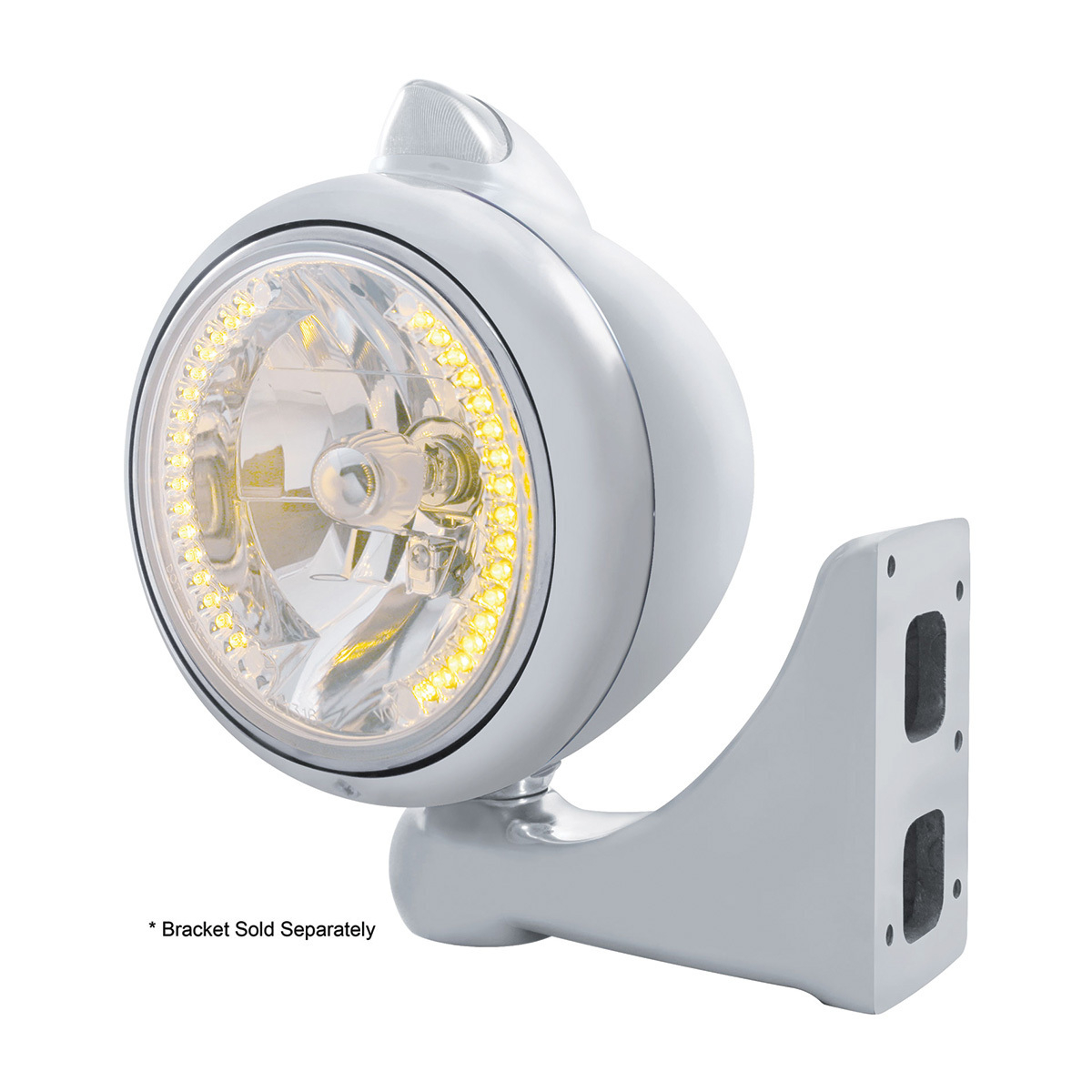 Chrome Guide 682-C Headlight H4 With Amber LED & Original Style LED Signal - Clear Lens