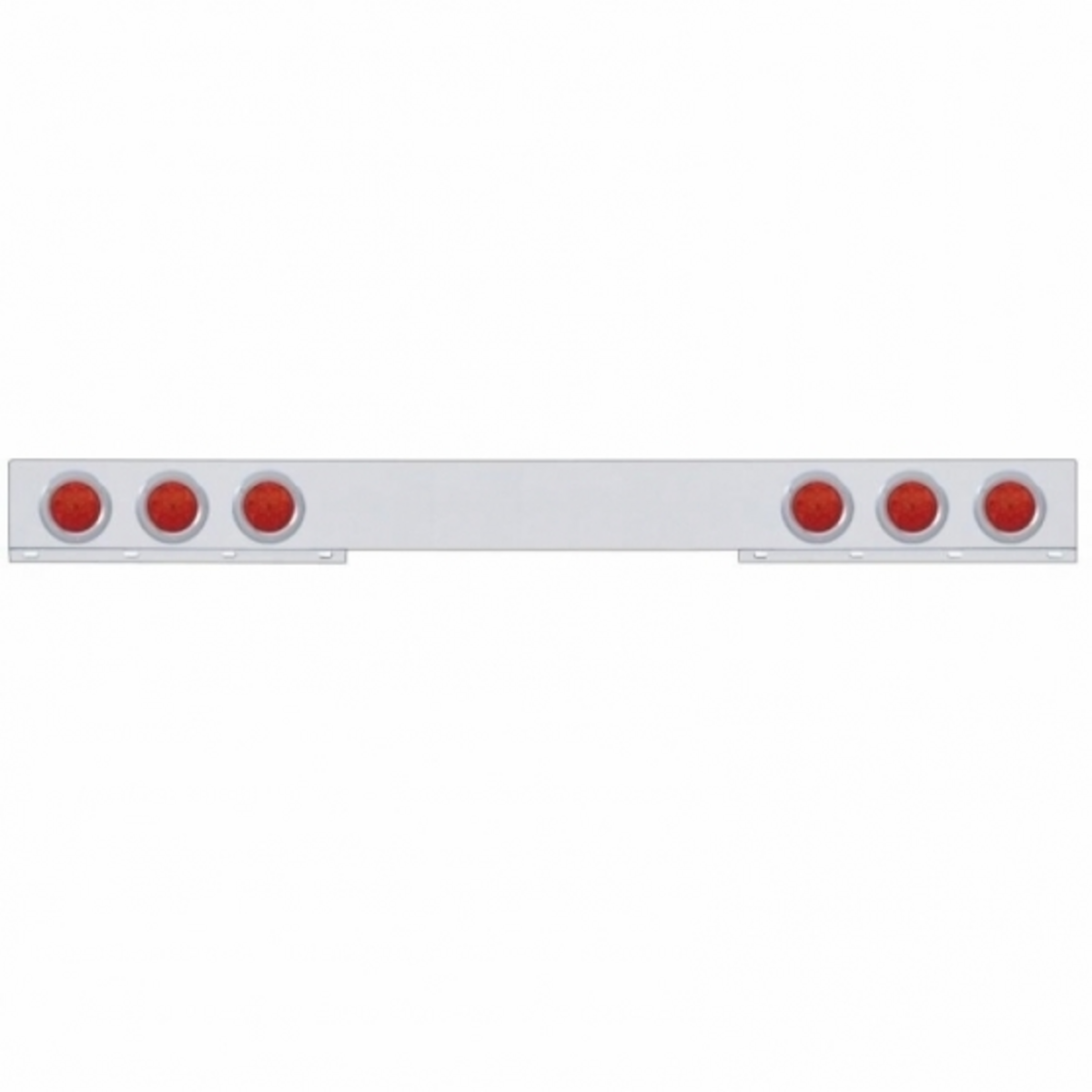 Stainless 1 Piece Rear Light Bar With Six 7 LED 4" Reflector Lights & Bezels - Red LED/Red Lens