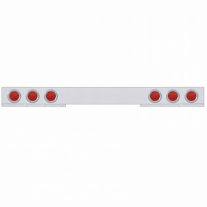 Stainless 1 Piece Rear Light Bar With Six 7 LED 4" Reflector Lights & Bezels - Red LED/Red Lens