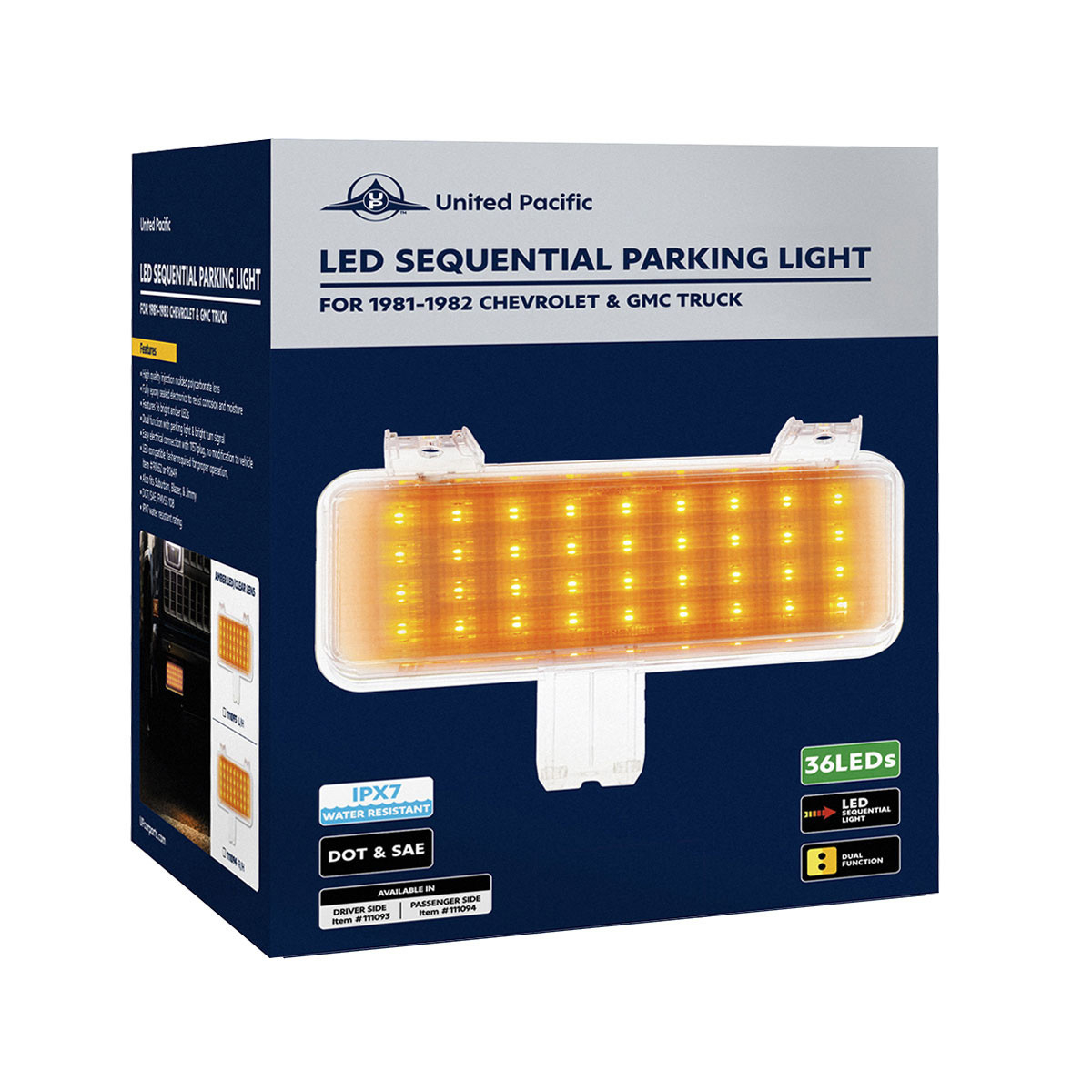 36 LED Sequential Parking Light For 1981-1982 Chevrolet & GMC Truck-Amber LED/Clear Lens R/H