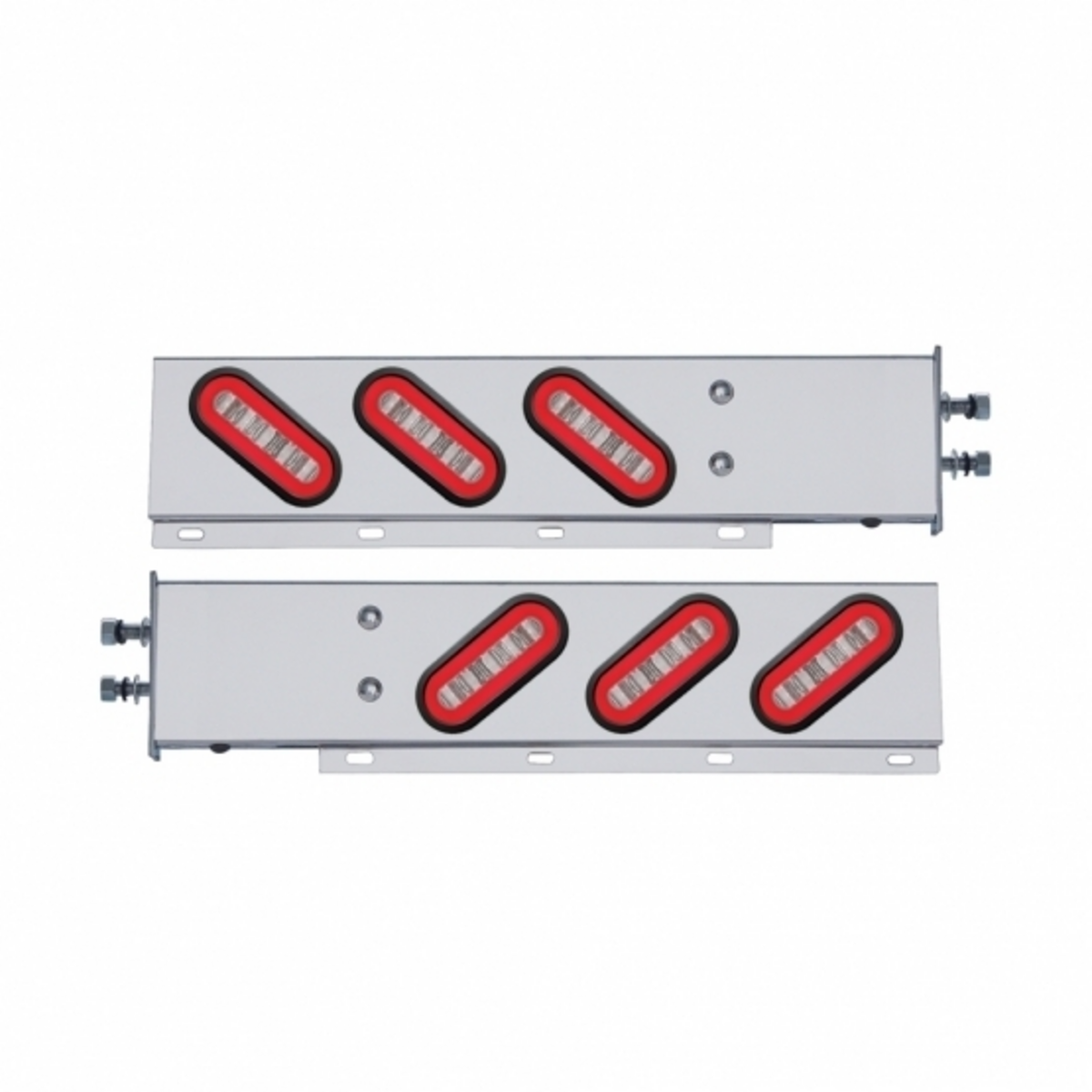 2.5" Bolt Pattern SS Spring Loaded Bar With 6X 22 Red LED 6" Oval GloLight & Grommet -Clear Lens (Pair)