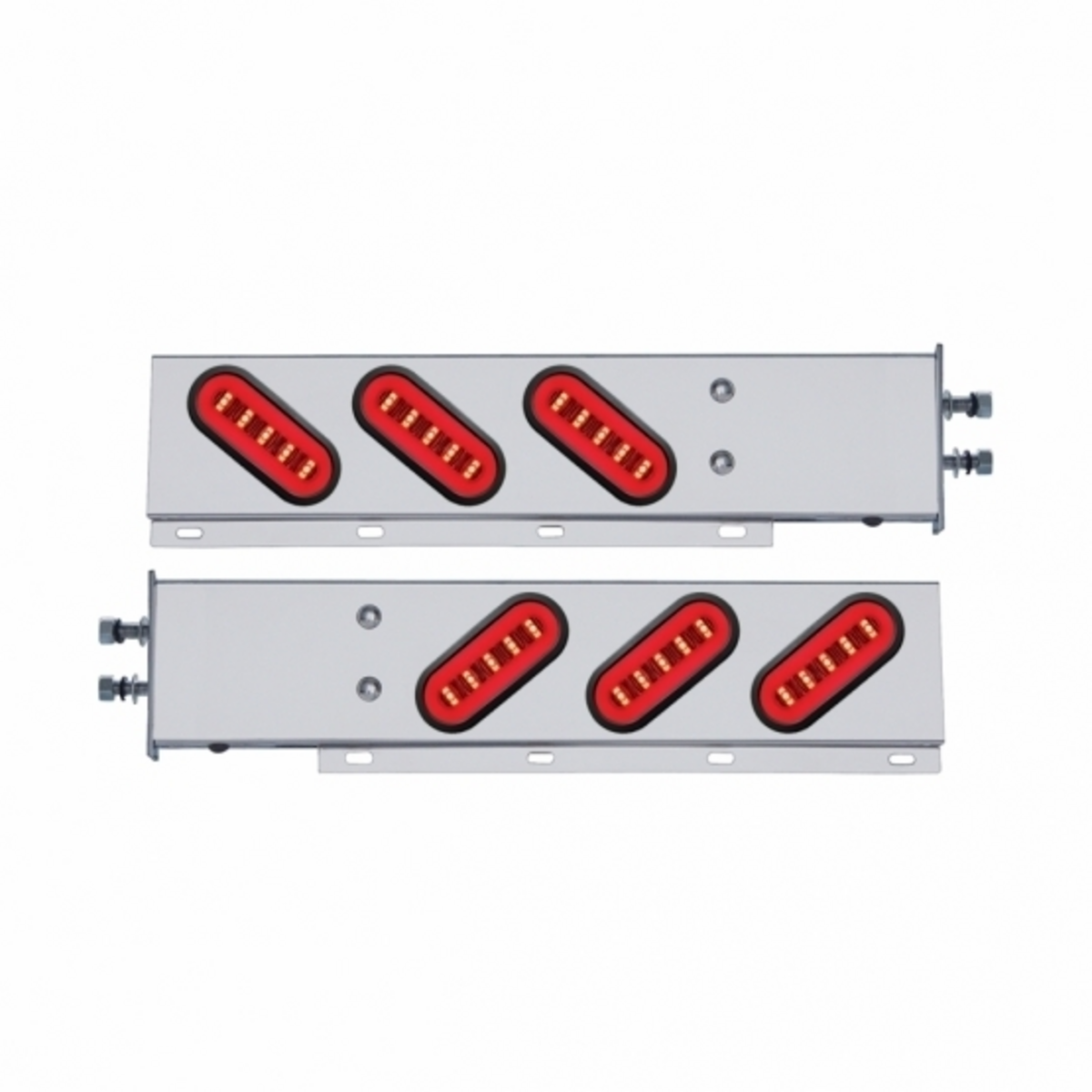 2.5" Bolt Pattern SS Spring Loaded Bar With 6X 22 Red LED 6" Oval GloLight & Grommet -Clear Lens (Pair)