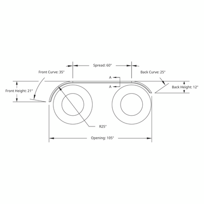 120" 430 Stainless Steel (16ga) Roll Formed Edge Smooth Full Fender 60" Spread - SS Series (Pair)