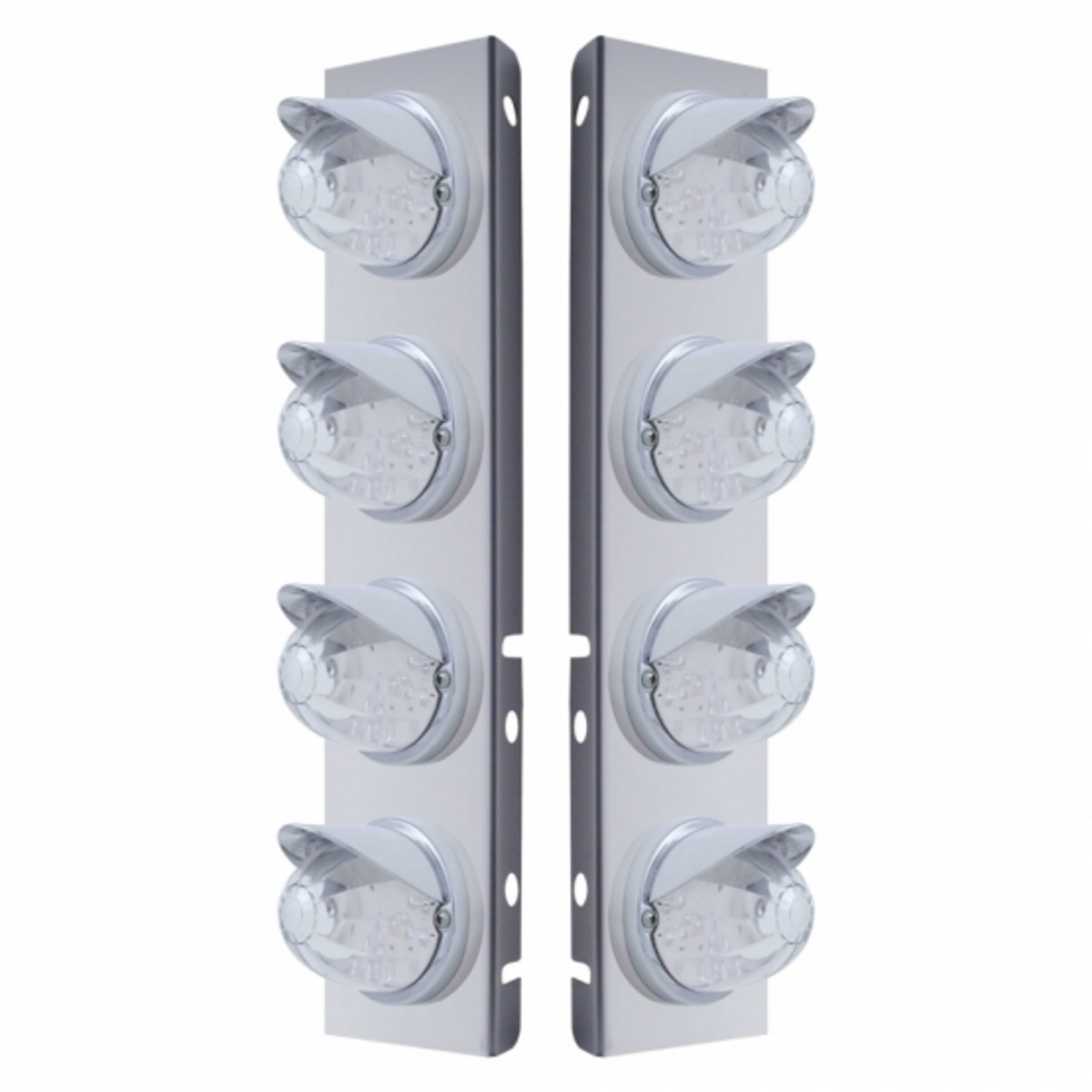 SS Front Air Cleaner Bracket With 8X 17 Amber LED Dual Func. Watermelon Lights & Visors For Peterbilt-Clear Lens