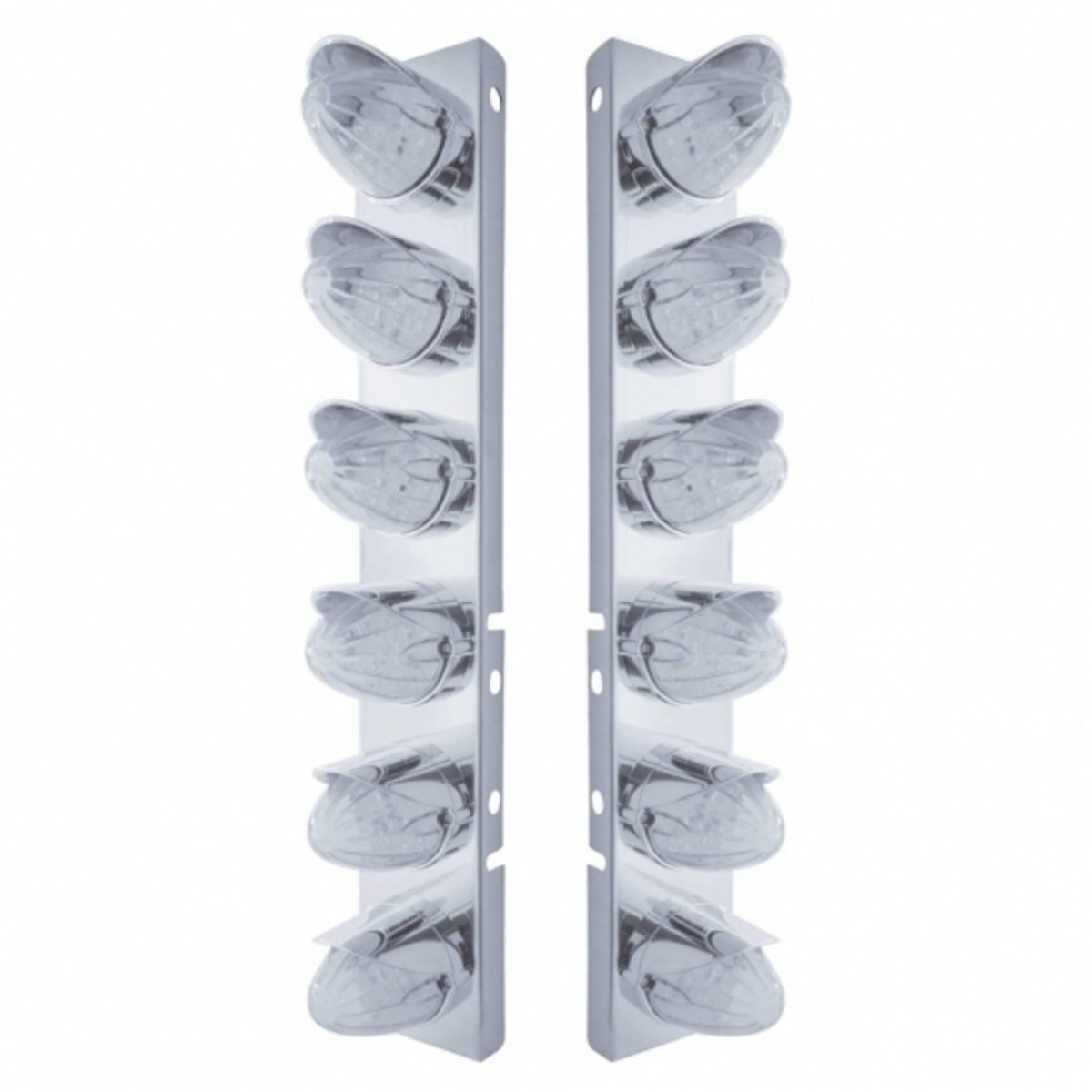 SS Front Air Cleaner Bracket With 12X 19 LED Watermelon Lights & Visors For Peterbilt-Amber LED/Clear Lens