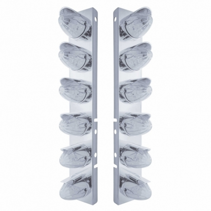 SS Front Air Cleaner Bracket With 12X 19 LED Watermelon Lights & Visors For Peterbilt-Amber LED/Clear Lens