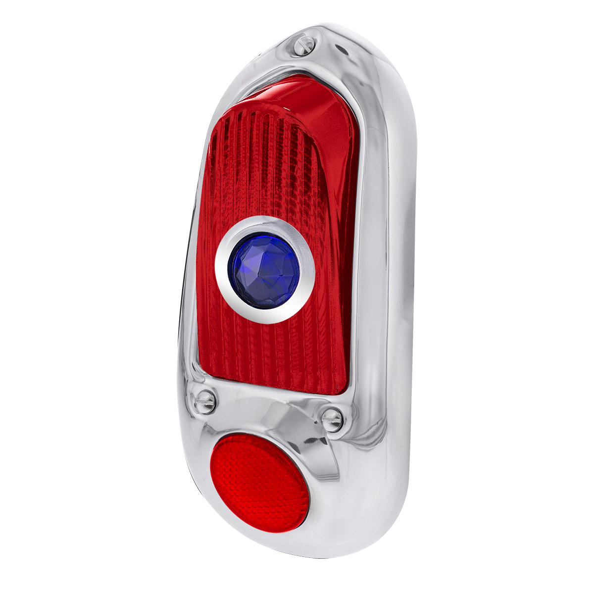 Tail Light Assembly With Stainless Steel Housing & Blue Dot For 1949-50 Chevy Passenger Car - R/H