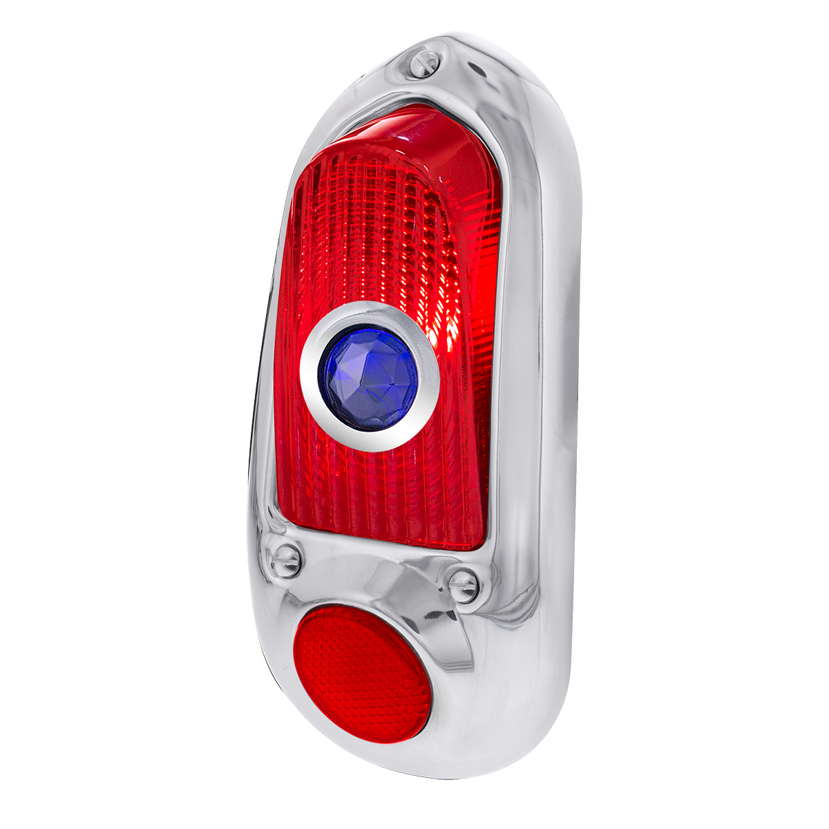 Tail Light Assembly With Stainless Steel Housing & Blue Dot For 1949-50 Chevy Passenger Car - R/H