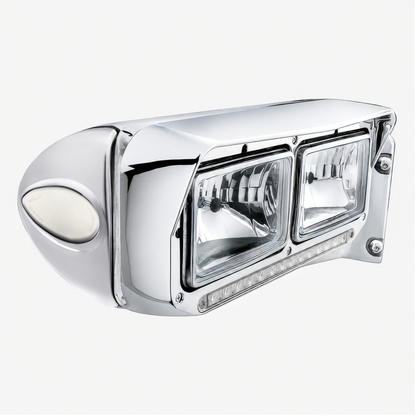 39 LED Teardrop Headlight Turn Signal Light Cover For Peterbilt - Amber LED/Chrome Lens