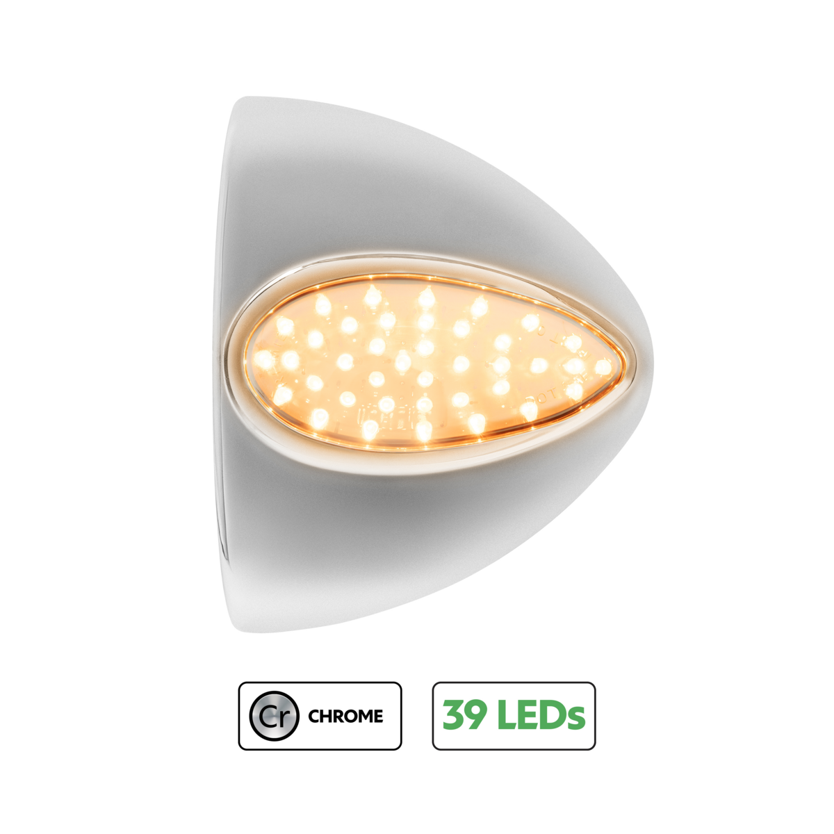 39 LED Teardrop Headlight Turn Signal Light Cover For Peterbilt - Amber LED/Chrome Lens
