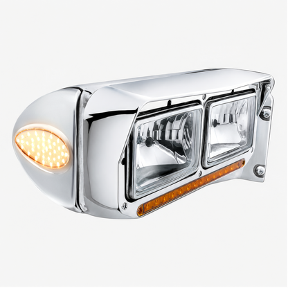 39 LED Teardrop Headlight Turn Signal Light Cover For Peterbilt - Amber LED/Chrome Lens