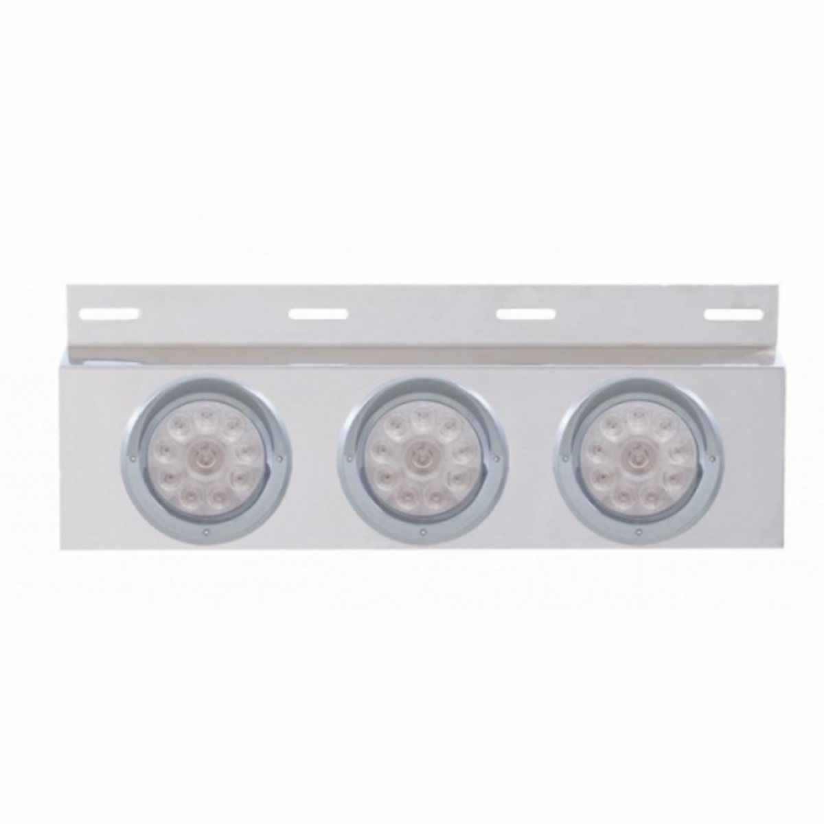Stainless Top Mud Flap Plate With 3X 10 LED 4" Lights & Visors - Red LED/Clear Lens (Each)
