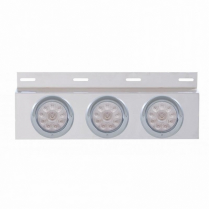 Stainless Top Mud Flap Plate With 3X 10 LED 4" Lights & Visors - Red LED/Clear Lens (Each)
