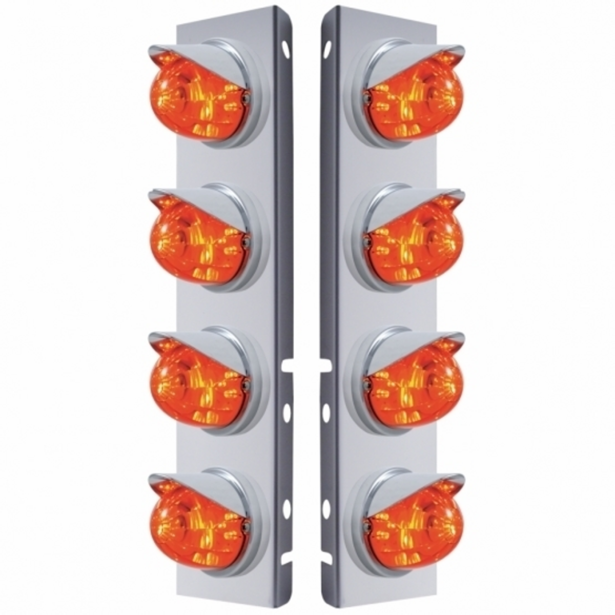 SS Front Air Cleaner Bracket With 8X 17 LED Watermelon Lights & Visors For Peterbilt-Amber LED/Dark Amber Lens
