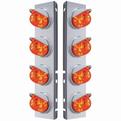 SS Front Air Cleaner Bracket With 8X 17 LED Watermelon Lights & Visors For Peterbilt-Amber LED/Dark Amber Lens