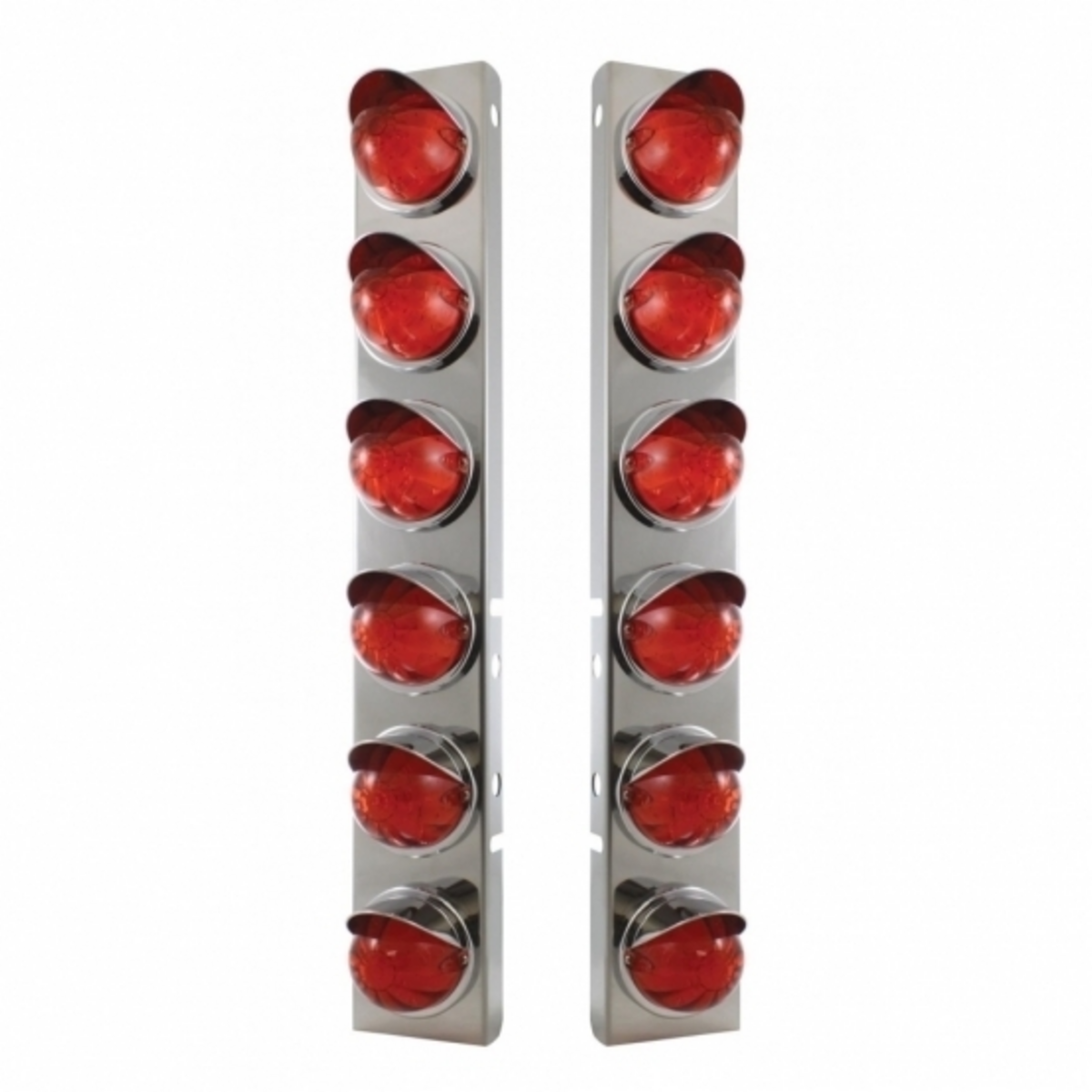 SS Front Air Cleaner Bracket With 12X 17 LED Watermelon Lights & Visors For Peterbilt-Amber LED/Dark Amber Lens