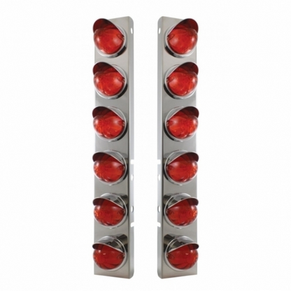 SS Front Air Cleaner Bracket With 12X 17 LED Watermelon Lights & Visors For Peterbilt-Amber LED/Dark Amber Lens