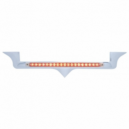 Chrome Hood Emblem Trim With 19 LED Reflector Light Bar For Kenworth - Red LED/Clear Lens