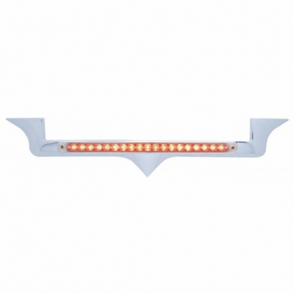 Chrome Hood Emblem Trim With 19 LED Reflector Light Bar For Kenworth - Red LED/Clear Lens