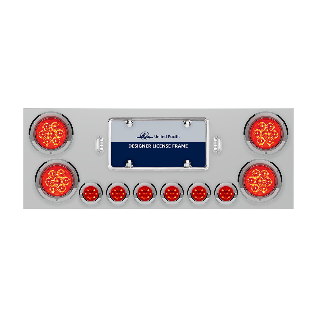 SS Rear Center Panel With 4X 7 LED 4" Reflector Lights & 6X 9 LED 2" Lights -Red LED & Lens