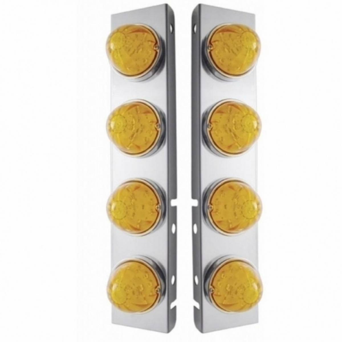 SS Front Air Cleaner Bracket With 8X 17 Amber LED Hi/Lo Watermelon Lights & SS Bezels For Peterbilt-Amber Lens