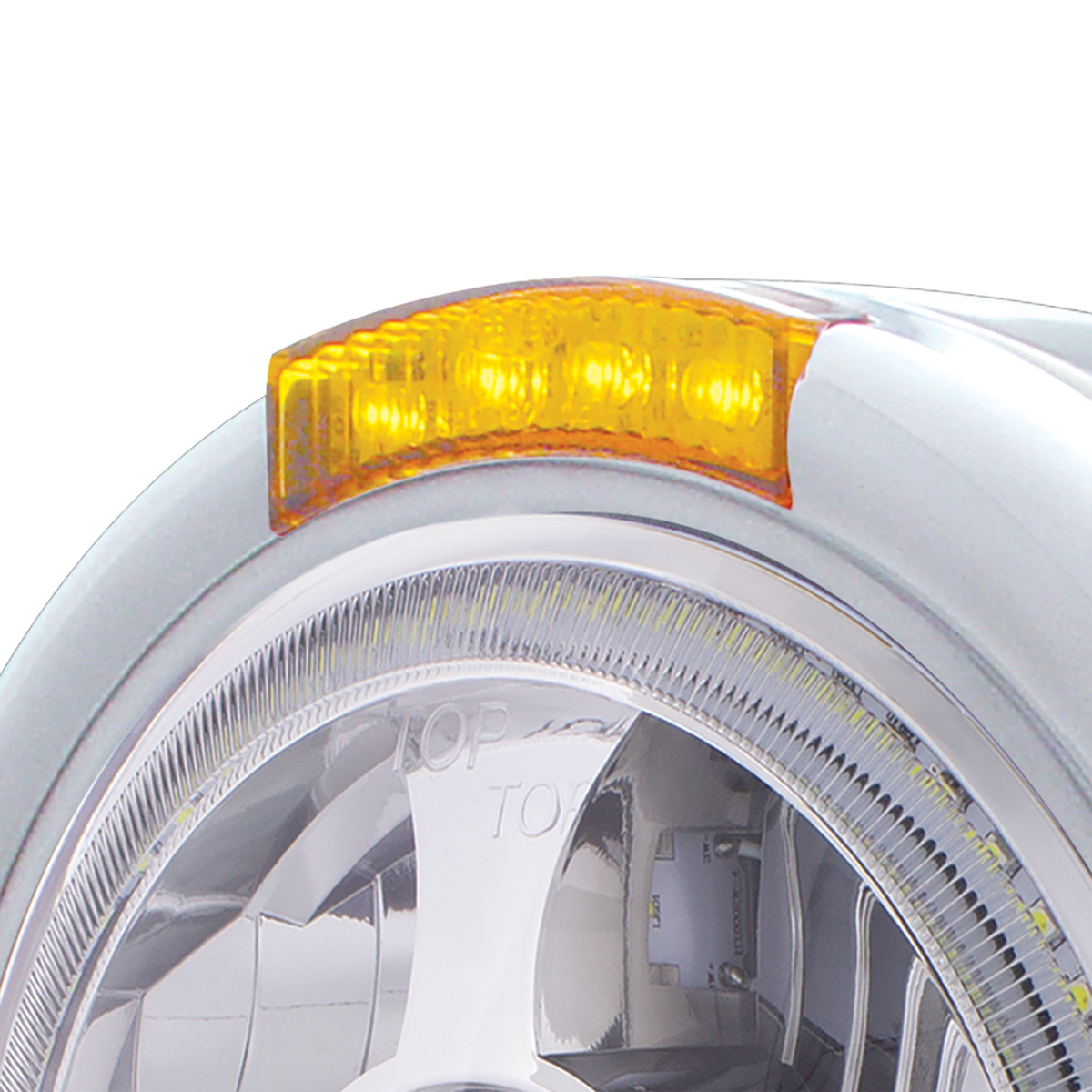 Stainless Steel Bullet Half Moon Headlight LED Projection Headlight & LED Turn Signal - Amber Lens