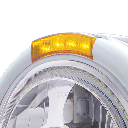 Stainless Steel Bullet Half Moon Headlight LED Projection Headlight & LED Turn Signal - Amber Lens