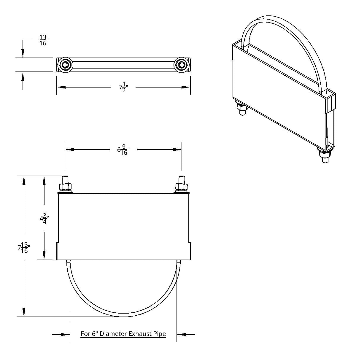 6" Stainless U-Bolt Exhaust Clamp