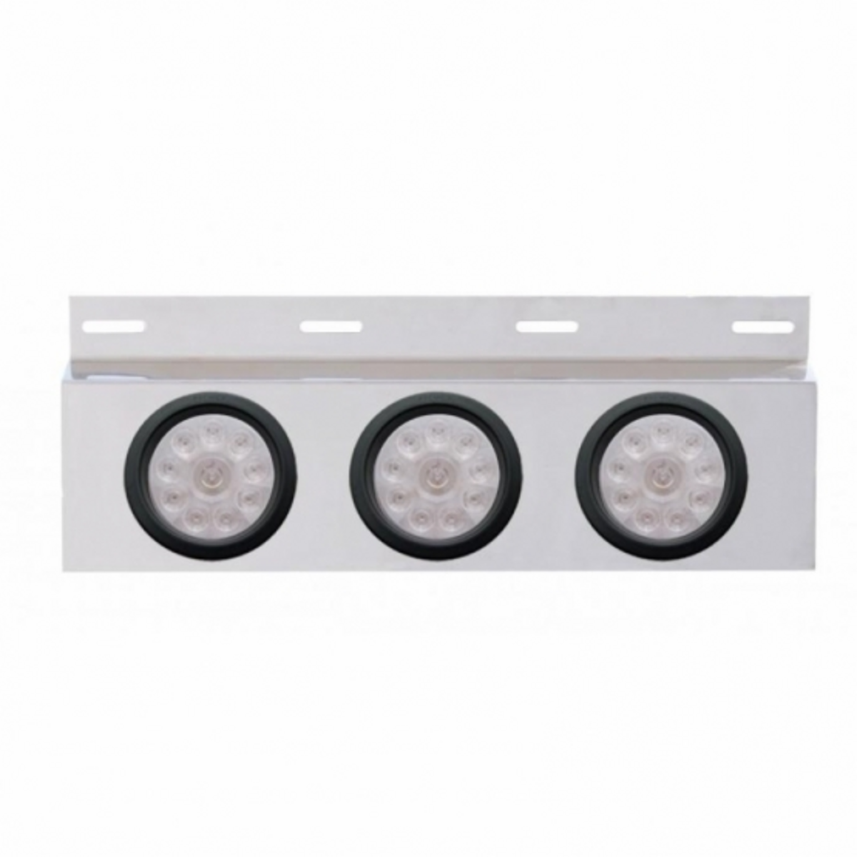 Stainless Top Mud Flap Plate With 3X 10 LED 4" Lights & Grommets - Red LED/Clear Lens (Each)
